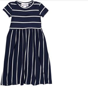 Cotton Emporium Short Sleeve Striped Dress Toddler Girls Navy Size 4/5 EUC